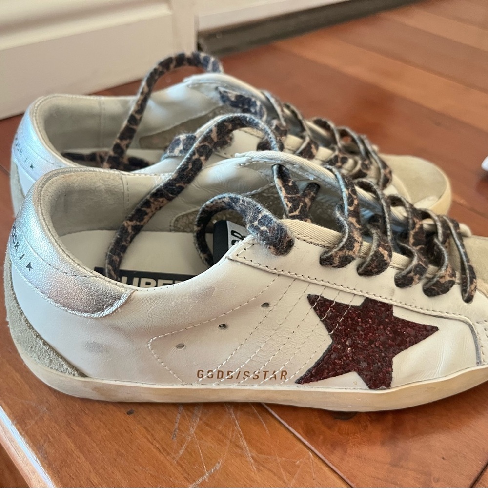 Golden Goose Super-Star Burgundy Glitter Sneakers